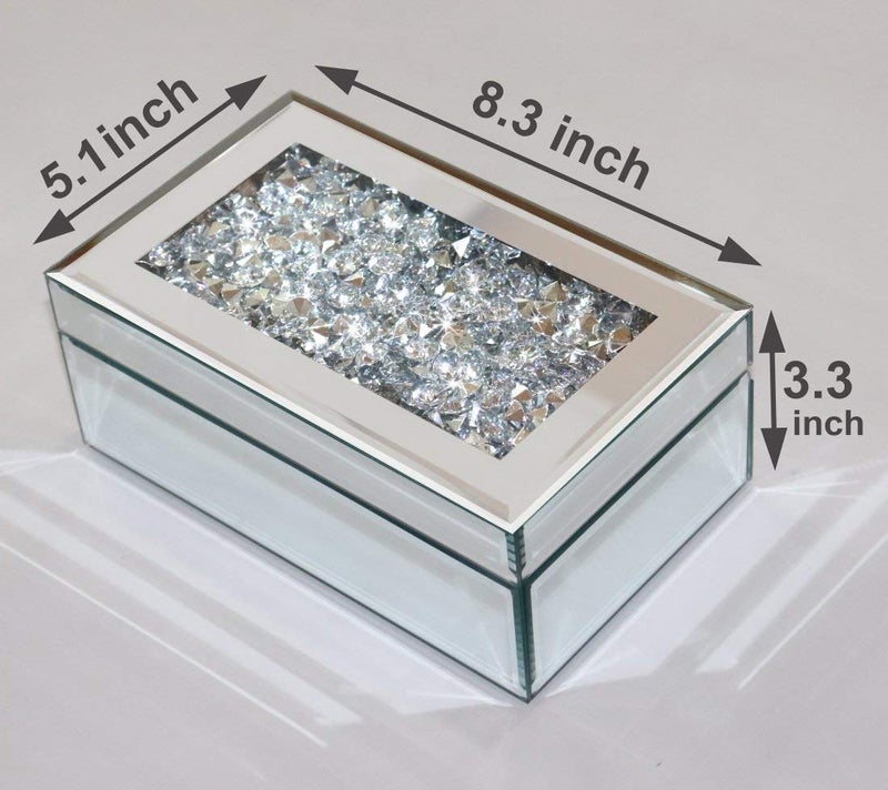 QMDECOR Luxury Silver Crushed Diamond Glass Mirrored Jewelry Box Organizer Storage Jewelry Box For Women - Image 2